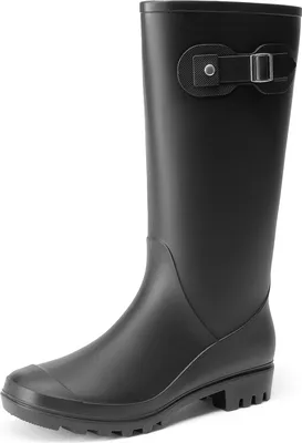 Produktbild von DREAM PAIRS Kniehohe Damen Regenstiefel mit seitlicher Schnalle Gummistiefel damen,Farbe: Schwarz, Größe: 40