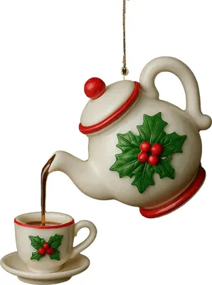 Produktbild von Weihnachtliche Teekannen-Dekoration, Vintage-Weihnachts-Teetasse und -Kanne zum Aufhängen mit Teegießeffekt, Geschenk für Teeliebhaber