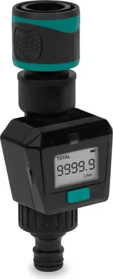 Produktbild von Digitaler Wasser-Durchflussmesser für Gartenbewässerung mit Verbrauchsanzeige, Schutzfilter und Schnellanschlüssen