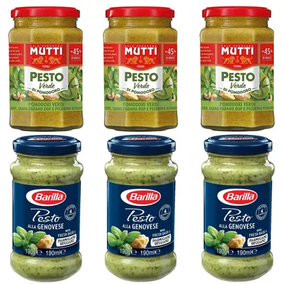 Produktbild von 3x Mutti Pesto Verde Pomodori Tomatenpesto Glas 180g + 3x Barilla Pesto alla genovese 190g