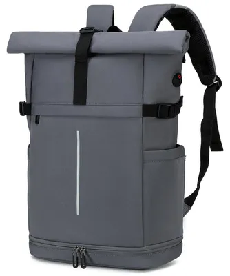 Produktbild von Rolltop Rucksack 25-30L Grau mit Laptopfach 15.6 Zoll, Wasserabweisend, Reiserucksack Handgepäck