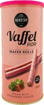 Produktbild von Waffelröllchen mit Erdbeergeschmack Nordthy Denmark 250g