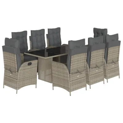 Produktbild von vidaXL 9-tlg. Garten-Essgruppe mit Kissen Grau Poly Rattan