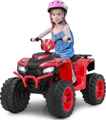 Produktbild von GOPLUS 24V Elektro Kinderquad, Elektro-Quad mit LED Lichtern, Kinder Aufsitzauto mit drahtloser Verbindung, Musik, Radio & Soft Start, Elektrofahrzeug für Kinder von 3 bis 8 Jahren (Rot)