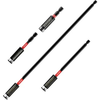 Image de Ensemble de 4 rallonges magnétiques à changement rapide, pour tournevis, avec embout hexagonal de 1/4", en acier S2, longueur de 60 à 300 mm