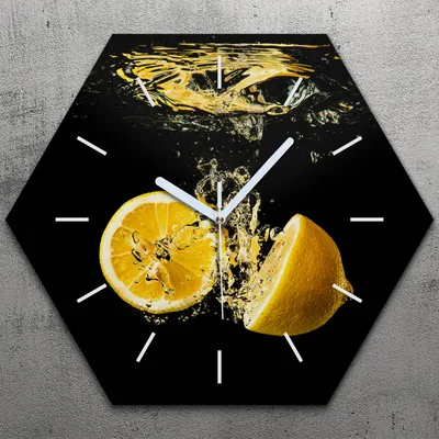 Produktbild von Uhr hexagonal 40 cm Glas Geräuschlos weiße Zeiger - Früchte Spritzen