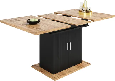 Produktbild von Esstisch mit Ablagefläche Drei Ablageebenen Esszimmertisch Küchentisch für Küche und Wohnzimmer 140×70cm Natürliches+Schwarz