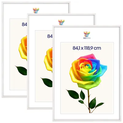 Produktbild von MG Design 3er Set Bilderrahmen Weiß A0 84,1x118,9 cm - Posterrahmen Echtholz mit Acrylglas, verstärkte Wandaufhängung, hoch/quer