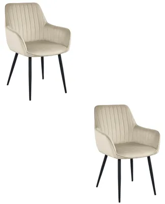 Image de Chaise - Leobert - Solden - Velours Beige/Pieds Noirs - Lot De 2