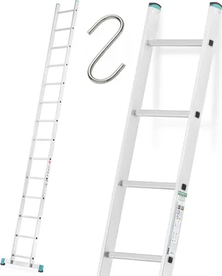 Zdjęcie produktu dla Drabina aluminiowa przystawna ALOSS mocna TUV 1x14 - 3,98m + stabilizator + hak
