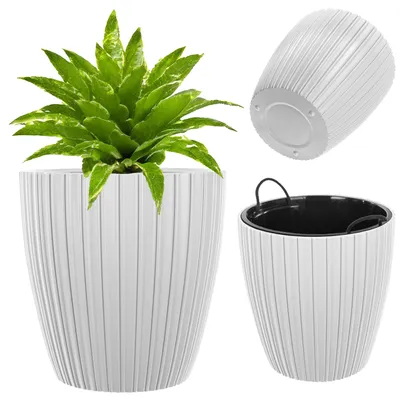 Obrázek produktu pro KADAX Květináč Ø 24 cm s vnitřní vložkou, kulatý květináč, plastový květináč, květináč pro vnitřní i venkovní použití, květináč (bílý)
