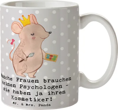 Produktbild von Mr. & Mrs. Panda Kaffeebecher Kosmetiker Seele - Grau Pastell - Geschenk, Beruf, Kaffeetasse, Trinkbecher, Teetasse, cappuccinotasse, Berufsprodukte, Geschenke mit Herz