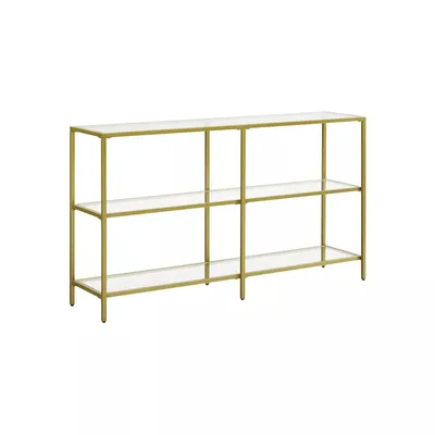 Imagen del producto de Mesa consola And OutdoorMatch Helmer - Para recibidor - 3 niveles - Mesa auxiliar - Estanterías de cristal templado - 130 x 30 x 73 cm - Estructura de metal - Diseño moderno - Ideal para recibidor, salón o dormitorio - Color dorado