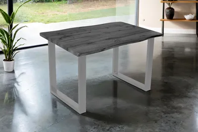 Produktbild von Möbelretoure Esstisch 120x80 cm Baumkante Holz Grau-Optik U-Gestell Metall silber JOSY