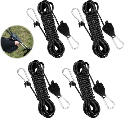 Produktbild von Reflektierende Zeltleinen - 4M Campingseil mit Spanner - Verstellbarer Seilratchet - Helle Zeltleine für windfeste Zelte