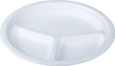 Produktbild von Runde Zuckerrohrteller 26 cm, 50er Packung