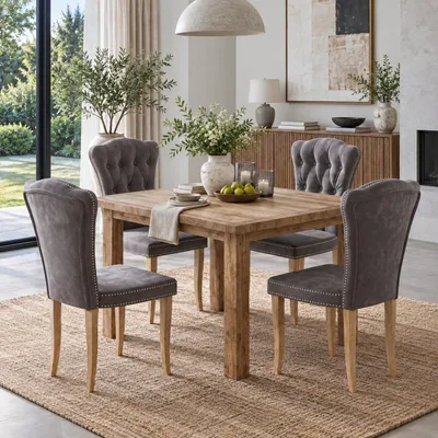 Produktbild von INONEFT Esszimmerstühle 2er Set Samt Gepolstert, Nagelkopf, Küchenstühle mit hoher Rückenlehne, für Wohnzimmer Küche Esszimmer, Dunkelgrau, KI-generiertes Bild