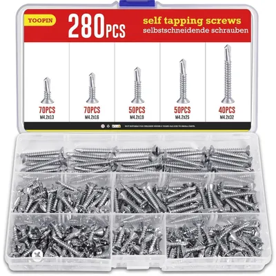 Obrázek produktu pro Samojícné šrouby M4.2, nerezová ocel, balení 280 kusů, sortiment 13-32 mm