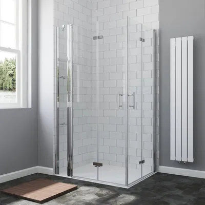 Produktbild von Duschkabine 90 x 70 x 197 cm Duschabtrennung Eckeinstieg Glas Duschtür Eckdusche aus 6 mm ESG Sicherheitsglas Falttür Badezimmer Duschwand mit Festteil