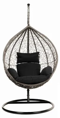 Produktbild von HOME DELUXE - Hängesessel Cielo - Schwarz, Höhe 200 cm - inkl. Gestell, Sitz- und Rückenkissen I Polyrattan Hängestuhl Gartenschaukel Hängekorb