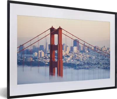 Produktbild von MuchoWow® MuchoWow® Gerahmtes Poster Nebel um die Golden Gate Bridge und San Francisco 60x40 cm - Poster mit zchwarzem Bilderrahmen - Schlafzimmer - Plakat in Rahmen - Drucken