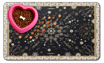 Produktbild von Katzen Futtermatte Vintage Haustier Futtermatte Schwarz Retro Muster Rechteckige Kieselgur Saugfähig Schnell Trocknend