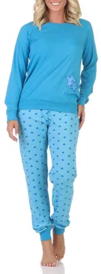Produktbild von Normann Damen Schlafanzug Pyjama langarm in Sterne Optik ; blau , 36