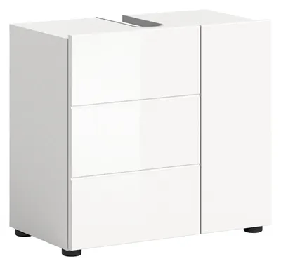 Produktbild von Waschbeckenunterschrank mit pflegeleichter MDF Front & Siphon Ausschnitt, weiß hochglanz, Breite 60 cm, furnling Vera