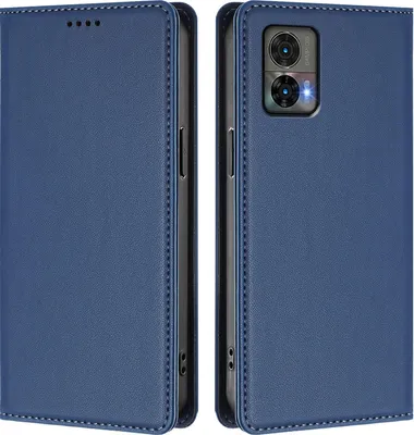 Image de Etui en cuir pour Motorola Edge 30 Neo, étui magnétique en cuirPolyuréthaneavec support Bleu foncé