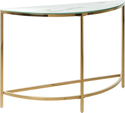 Produktbild von BELIANI Konsolentisch Weiß und Gold Sicherheitsglas Marmor Optik Halbrund Schmal Gestell aus Edelstahl für Schlafzimmer Wohnzimmer Flur Diele Küche
