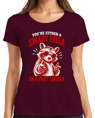 Productafbeelding van Slimme kerel of een stinkende wasbeer? Grappige meme, T-shirt voor dames, bordeauxrood, maat XL