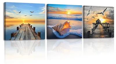 Productafbeelding van Set van 3 Canvas Strandafdrukken voor Wanddecoratie