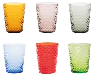 Image de Zafferano Lot De 6 Verres Gobelets Isolano En Verre Soufflé À La Bouche Et Fait Main, Texture Effet Diamant, Couleurs Assorties, Élégance De La Table