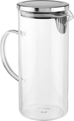 Produktbild von Bambelaa! Wasserkrug aus Boroslikatglas für Kühlschrank Kühlschrankkrug Wasserkaraffe Glas mit Edelstahl Deckel Glaskaraffe Glaskanne Glaskrug Hitzebeständig für Warme und Kalte Getränke ca. 1,3 Liter