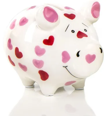 Produktbild von Süßes Sparschwein mit Herzen rosa pink weiß - aus Keramik