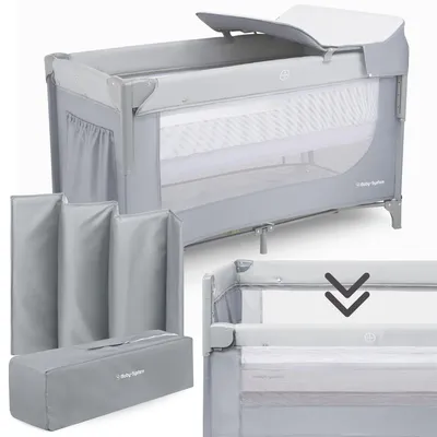 Reisebett 3-in-1 mit Wickelauflage, Matratze, Grau