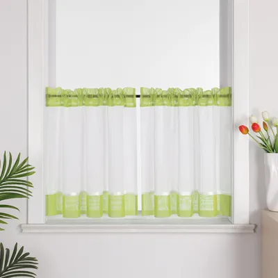 Produktbild von Joyswahl 1 Stück Scheibengardine Leinenoptik Bistrogardine Modern Kurzgardine Halbtransparent Küchengardine mit Tunnelzug Grün HxB: 45x90cm