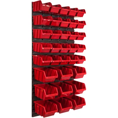 Obrázek produktu pro Nástěnný panel na nářadí 57,6 x 117 cm s 34  ks. Krabice závěsný Červené a Černé Stohovatelné Boxy
