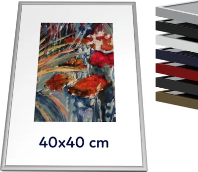 Immagine prodotto di Cornice in metallo di qualità 40x40 cm, colore argento opaco per immagini, poster, portafoto, puzzle. La cornice è dotata di plexiglass antiriflesso e cerniere variabili