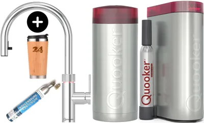 Produktbild von »QUOOKER FLEX Zugauslauf Chrom COMBI+ B mit CUBE 2 *Der Wasserhahn, der alles kann! (22+XCHRCUBE)« (2-St) 100°C Kochendwasserhahn mit Trinkwassersyste