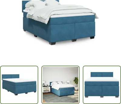 Produktbild von The Living Store Boxspringbett mit Matratze Dunkelblau 140x190 cm Samt