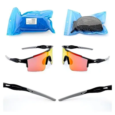 Produktbild von Sportbrille Fahrradbrille Sonnenbrille für Herren und Damen mit 1 oder 3 Wechselobjektiven TR90 UV400 Schutz Windschutz für Radsport und Outdooraktivitäten