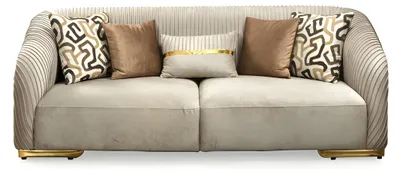 Produktbild von Sofa 3 Sitzer Wohnzimmer Sofa Stoffsofa Dreisitzer Couch Beige Gold