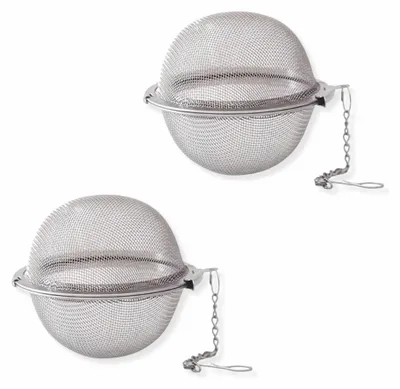 2er-Set Edelstahl-Teekugeln mit Kette, runde Tee-Eier