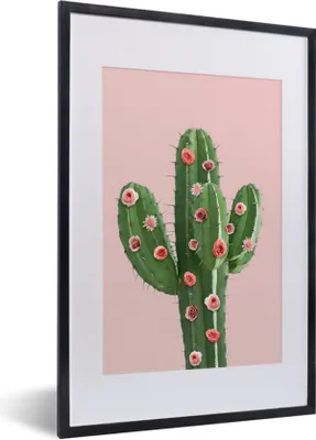 Produktbild von MuchoWow® Gerahmtes Poster Kaktus - Stillleben - Blumen 40x60 cm - Poster mit Schwarzem Bilderrahmen Wandposter Rahmen Foto Bilder - Poster in Rahmen