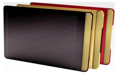 Produktbild von CardTresor Farbige Kartenschutzhülle aus Edelstahl, 3er-Set in Schwarz, Rot und Gold, RFID/NFC-Schutz