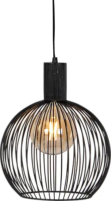Produktbild von QAZQA - Design runde Hängelampe I Pendellampe I Pendelleuchte schwarz 30 cm - Wire Dos I Wohnzimmer I Schlafzimmer - Stahl Länglich - LED geeignet E27