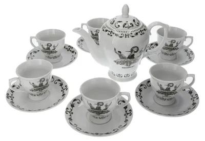 Produktbild von Hendricks Gin Teeservice Kanne + 6 Tassen + Unterteller sehr hochwertig und selten