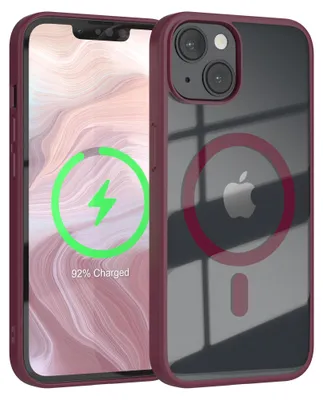 A clear protective case for an iPhone, showing the phone charging.