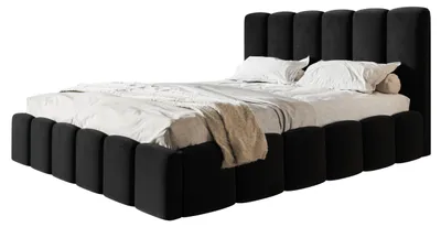 Produktbild von AlpiMeble Bett 90x200 - Polsterbett mit Bettkasten und Metallrahmen - Modern Betten - Weicher Jasminstoff - Kollektion Lucy - Schwarz